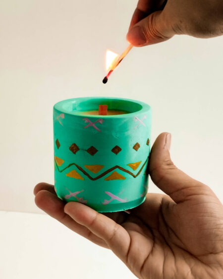 Geometrical Pattern - Hand painted Scented Concrete Candle