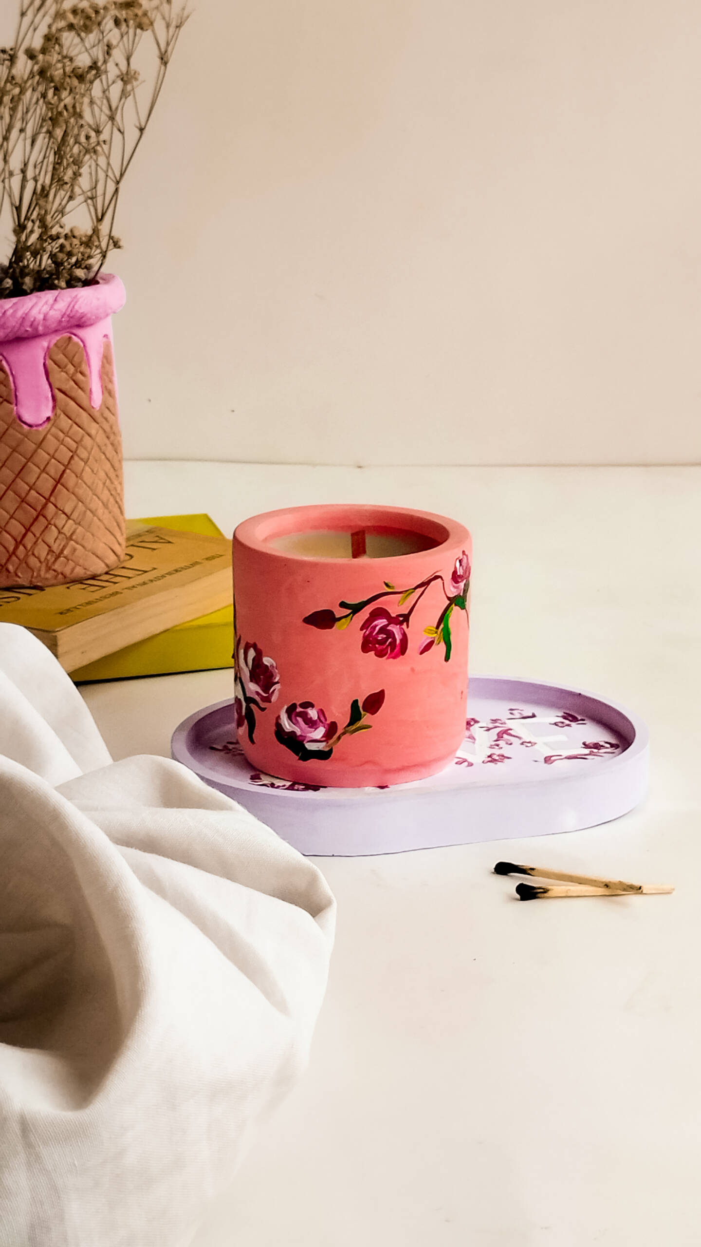 Sweet Rose - Hand painted Scented Concrete Candle - Image 3