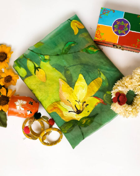 Phool - Handpainted Green Dupatta
