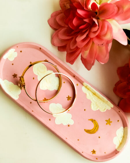 Cloudy Moon - Handpainted Concrete Tray
