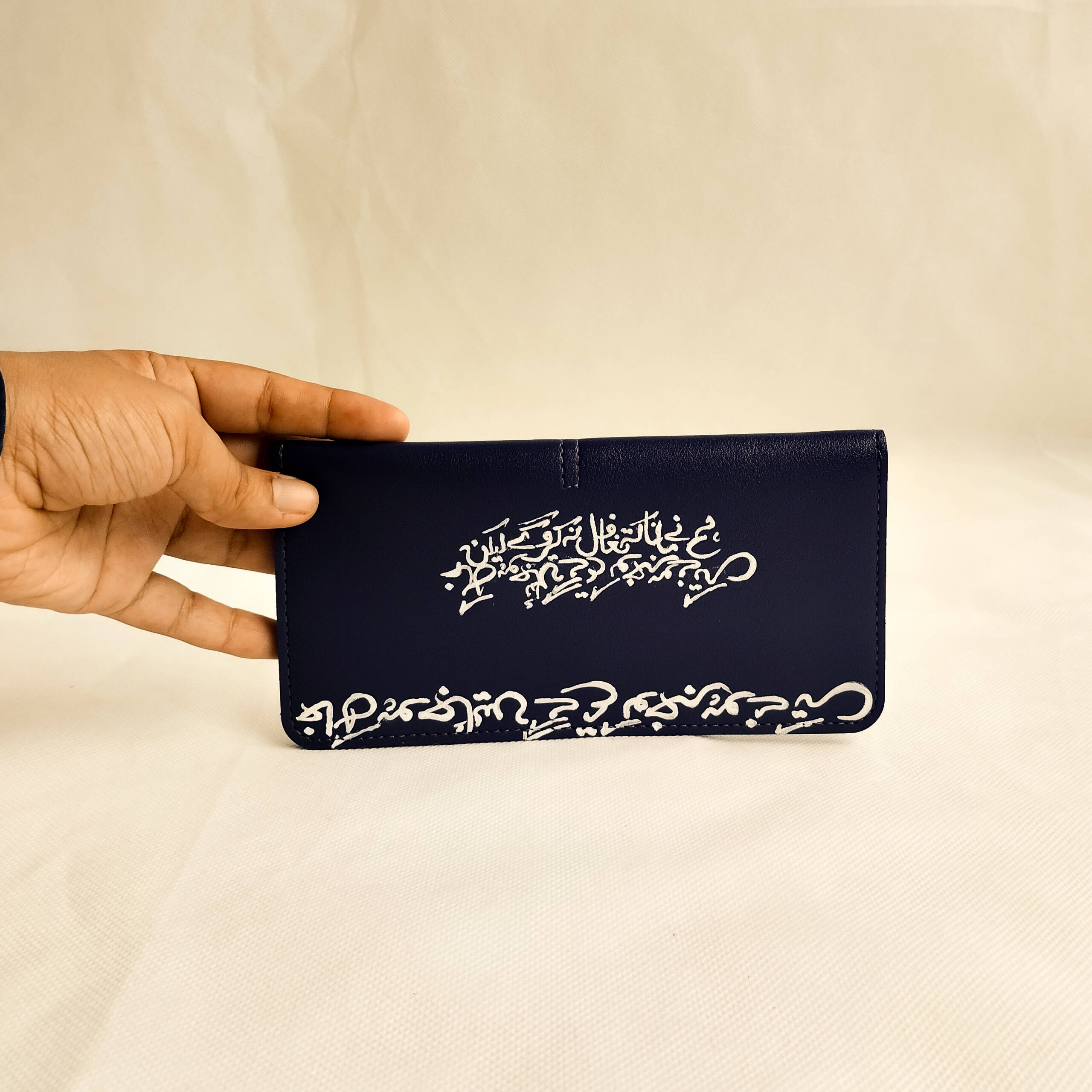 Handpainted Poetry Wallet – Khaak Ho Jayen Gay – (Navy Blue)